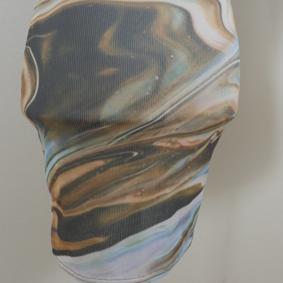 Pretty Little Thing Blue Brown Green Marble Design Size 4 Sleeveless Mini Dress - Picture 11 of 11